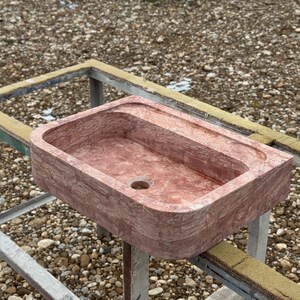 Handcarved red travertine marble vessel sink by Marblyart, custom made to order — photo 9 of 15