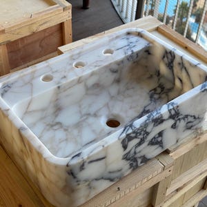 Handcarved Calacatta Viola marble vessel sink by Marblyart, custom made to order — photo 7 of 7