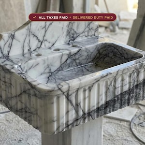 Handcarved Lilac marble fluted vessel sink by Marblyart, custom made to order — photo 1 of 11