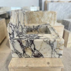 Handcarved natural marble marble floating vanity sink by Marblyart, custom made to order — photo 9 of 11