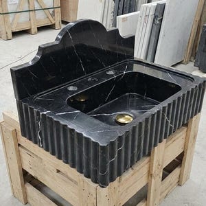 Handcarved natural marble marble floating vanity sink by Marblyart, custom made to order — photo 3 of 11