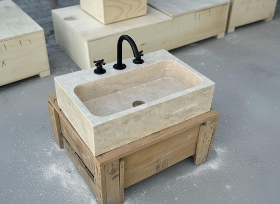 Custom Size Handcarved Travertine Sink, For Bathroom Vanities or as a Vessel Sink.