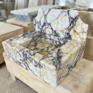 Handcarved natural marble marble floating vanity sink by Marblyart, custom made to order — photo 11 of 11