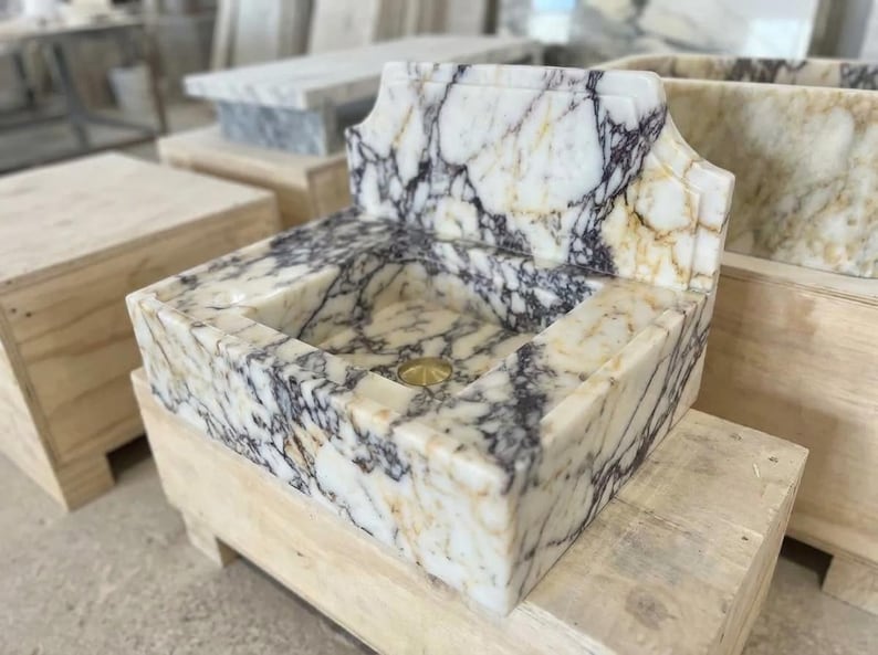 Handcarved natural marble marble floating vanity sink by Marblyart, custom made to order — photo 11 of 11