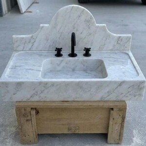 Handcarved Carrara marble floating vanity sink by Marblyart, custom made to order — photo 3 of 15