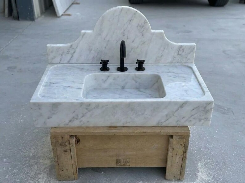 Handcarved Carrara marble floating vanity sink by Marblyart, custom made to order — photo 3 of 15