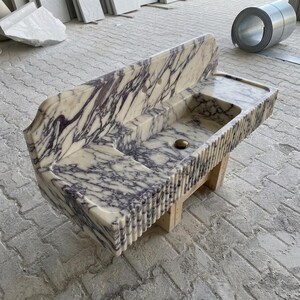 Calacatta Viola Marble square vessel sink — high-angle view (photo 13)