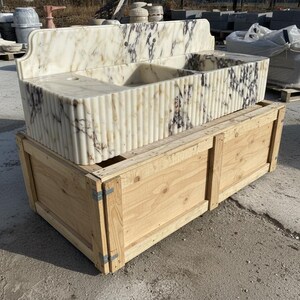 Handcarved Calacatta Viola marble vessel sink by Marblyart, custom made to order — photo 5 of 11