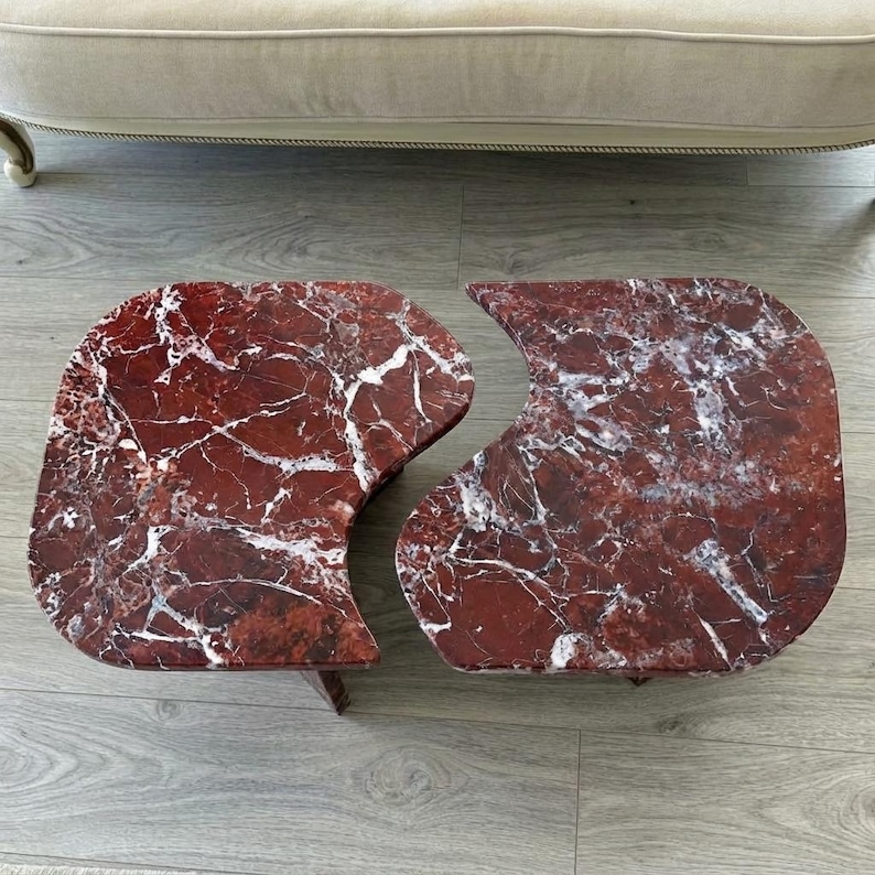 Handcarved Rosso Levanto marble coffee table by Marblyart, custom made to order — photo 4 of 11