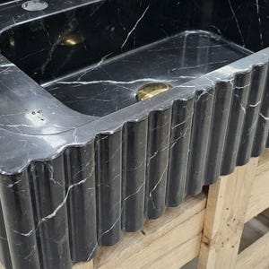 Handcarved natural marble marble floating vanity sink by Marblyart, custom made to order — photo 4 of 11