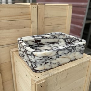 Handcarved Calacatta Viola marble wall mounted sink by Marblyart, custom made to order — photo 5 of 11