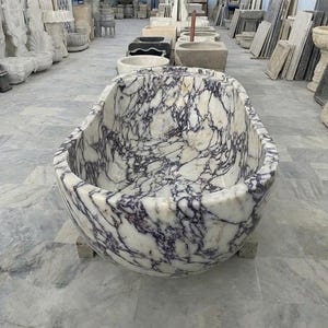 Handcarved Calacatta Viola marble freestanding bathtub by Marblyart, custom made to order — photo 6 of 13