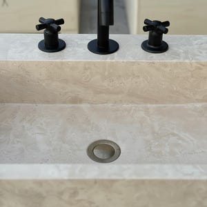 Handcarved beige travertine marble vessel sink by Marblyart, custom made to order — photo 3 of 11