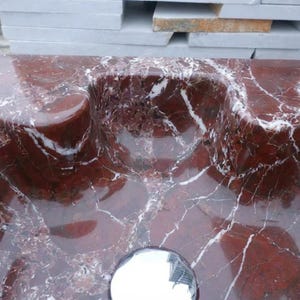 Handcarved Rosso Levanto marble floating vanity sink by Marblyart, custom made to order — photo 9 of 15