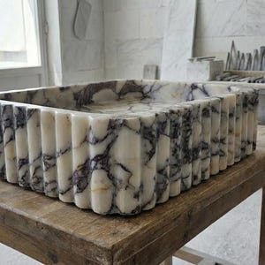 Handcarved Calacatta Viola marble vessel sink by Marblyart, custom made to order — photo 7 of 15