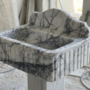 Handcarved Lilac marble fluted vessel sink by Marblyart, custom made to order — photo 11 of 11