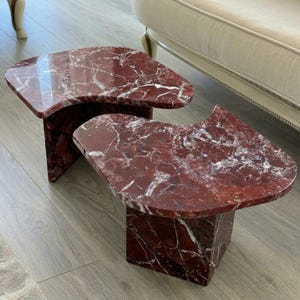 Handcarved Rosso Levanto marble coffee table by Marblyart, custom made to order — photo 8 of 11