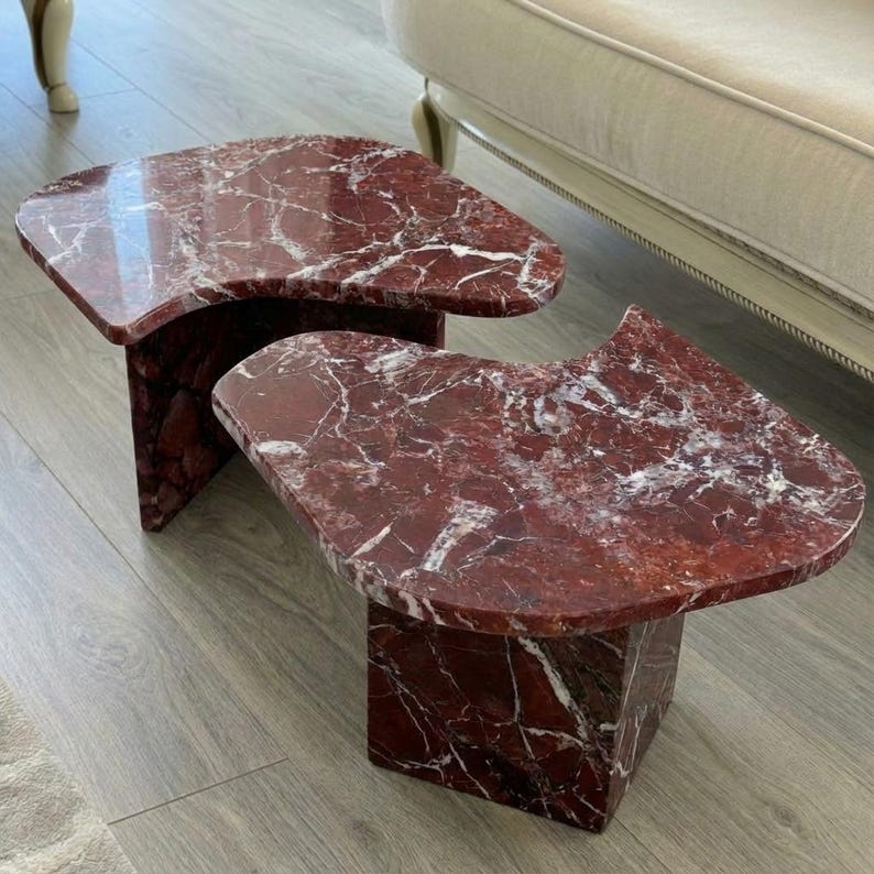 Handcarved Rosso Levanto marble coffee table by Marblyart, custom made to order — photo 8 of 11