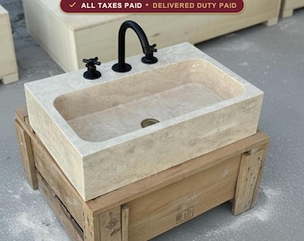 Custom Size Handcarved Travertine Sink, For Bathroom Vanities or as a Vessel Sink.