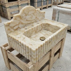 Handcarved natural marble marble floating vanity sink by Marblyart, custom made to order — photo 6 of 10