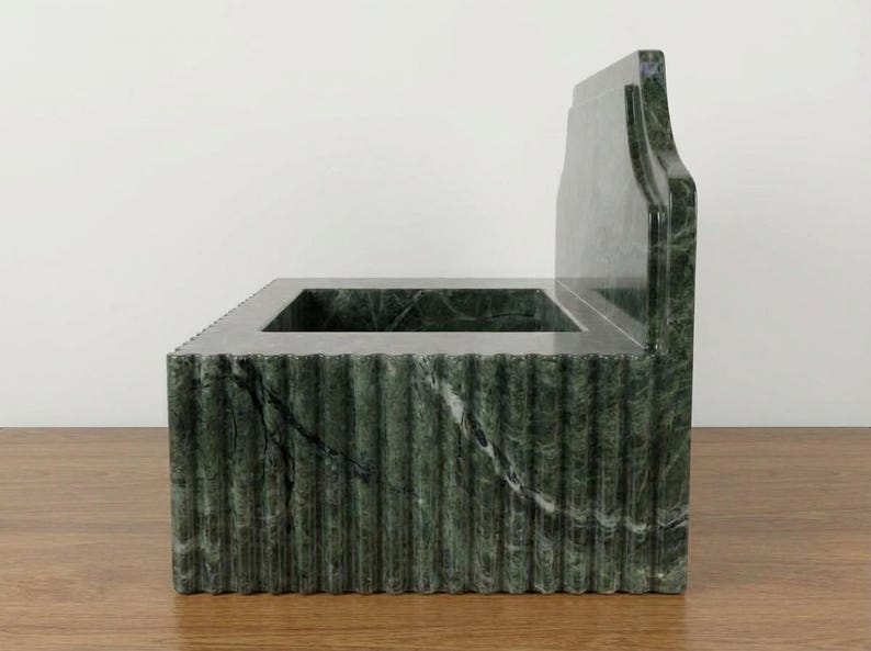 Handcarved Verde green marble wall mounted sink by Marblyart, custom made to order — photo 7 of 14