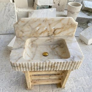 Calacatta Gold Marble square vessel sink — front view (photo 12)