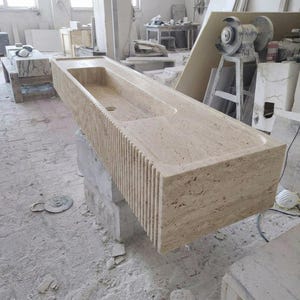 Beige Travertine fluted vessel sink — product photograph (photo 15)