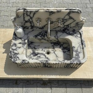 Handcarved Calacatta Viola marble vessel sink by Marblyart, custom made to order — photo 12 of 14