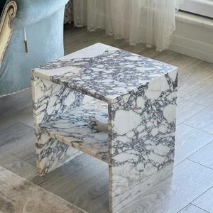 Handcarved Calacatta Viola marble coffee table by Marblyart, custom made to order — photo 8 of 9