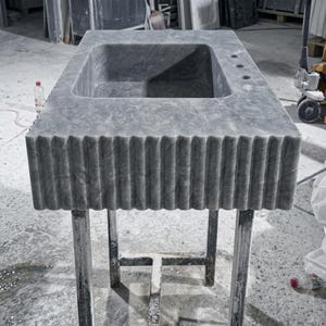 Thundra Gray Marble square vessel sink — front view (photo 2)