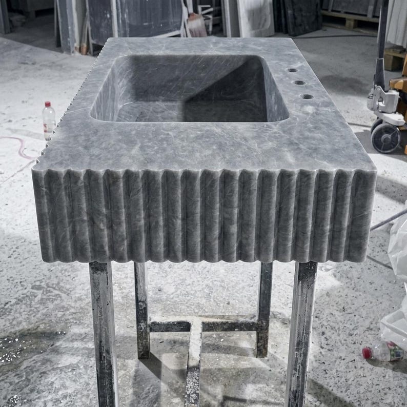 Thundra Gray Marble square vessel sink — front view (photo 2)