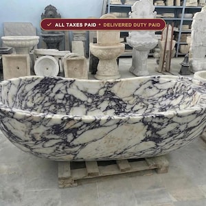 Calacatta Viola marmorbadkar, 193 cm fristående badkar i massiv sten, oval badkarsform i lila ådrad, lyxigt badrumsdekor i iögonfallande stil