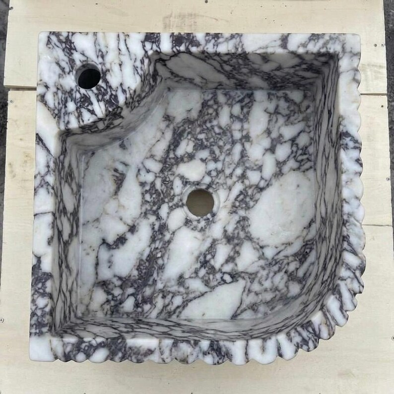 Calacatta Viola Marble fluted vessel sink — top-down view (photo 4)