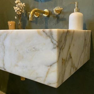 Handcarved Calacatta Gold marble vessel sink by Marblyart, custom made to order — photo 5 of 13