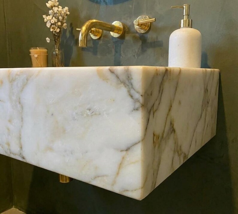 Handcarved Calacatta Gold marble vessel sink by Marblyart, custom made to order — photo 5 of 13