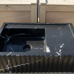 Handcarved Nero Marquina marble vessel sink by Marblyart, custom made to order — photo 11 of 12