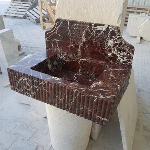 Handcarved Rosso Levanto marble wall mounted sink by Marblyart, custom made to order — photo 3 of 9
