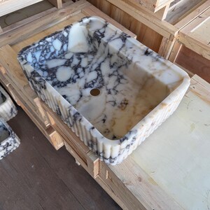 Handcarved Calacatta Viola marble vessel sink by Marblyart, custom made to order — photo 3 of 11