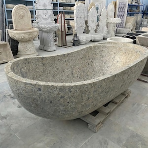 Handcarved natural marble marble freestanding bathtub by Marblyart, custom made to order — photo 1 of 15