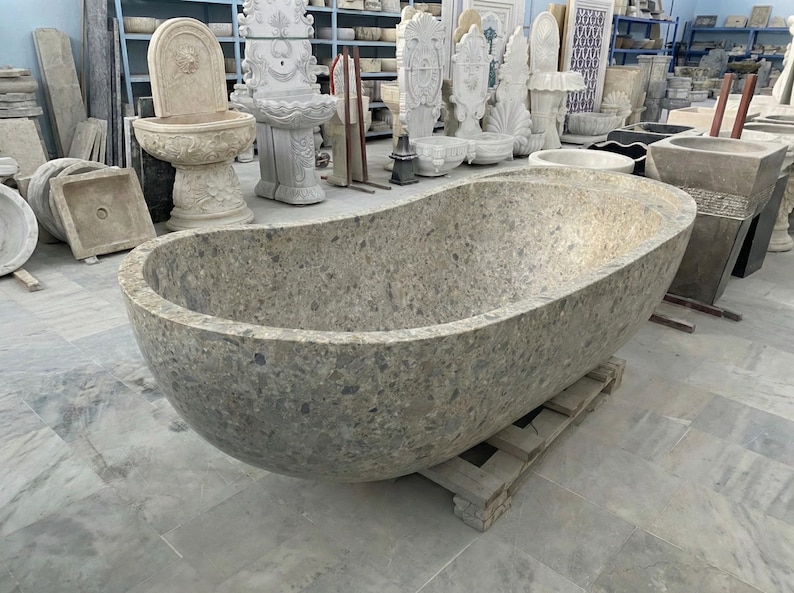 Handcarved natural marble marble freestanding bathtub by Marblyart, custom made to order — photo 1 of 15