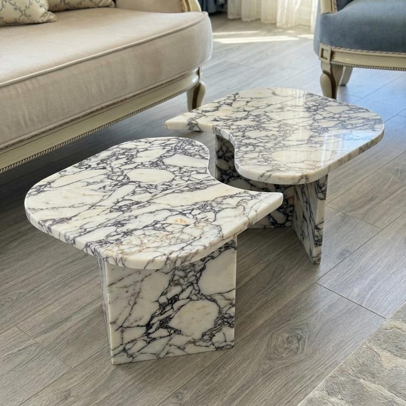 Handcarved Calacatta Viola marble coffee table by Marblyart, custom made to order — photo 7 of 15