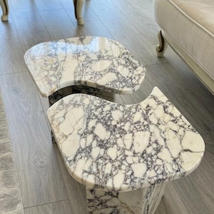 Handcarved Calacatta Viola marble coffee table by Marblyart, custom made to order — photo 8 of 15