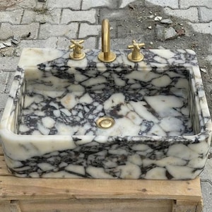 Handcarved Calacatta Viola marble vessel sink by Marblyart, custom made to order — photo 10 of 12