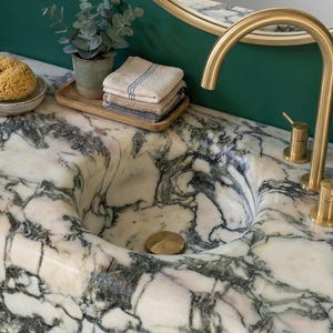 Handcarved natural marble marble floating vanity sink by Marblyart, custom made to order — photo 11 of 15