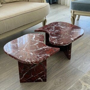 Handcarved Rosso Levanto marble coffee table by Marblyart, custom made to order — photo 7 of 11