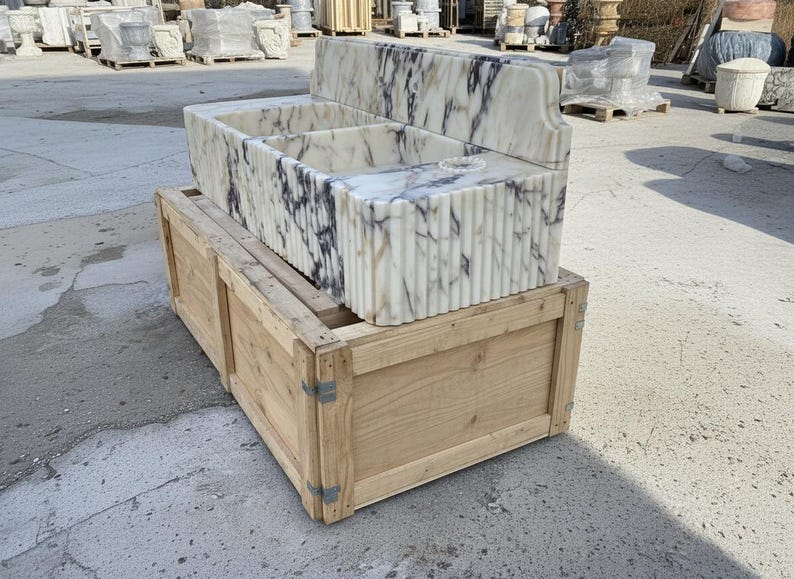 Handcarved Calacatta Viola marble vessel sink by Marblyart, custom made to order — photo 8 of 11