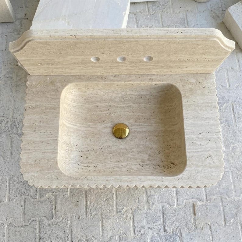Beige Travertine square vessel sink — bird's eye view (photo 20)