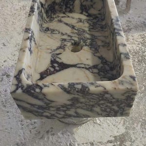 Handcarved Calacatta Viola marble vessel sink by Marblyart, custom made to order — photo 7 of 13
