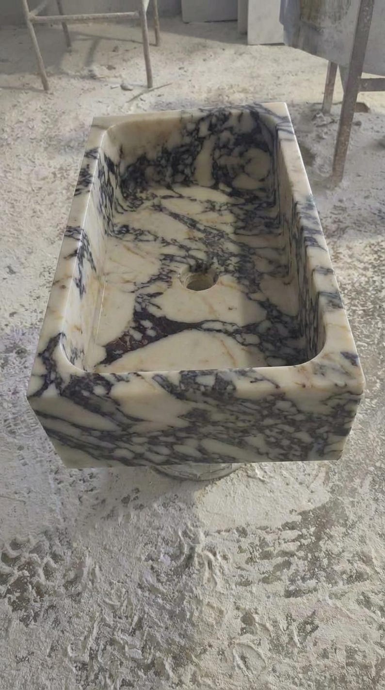 Handcarved Calacatta Viola marble vessel sink by Marblyart, custom made to order — photo 7 of 13