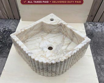 Calacatta Gold Fluted Vessel Sink, Luxury Bathroom Vanity Decor, Custom Size Options, Artisan Made